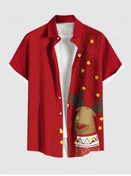 Chemise à poches boutonnées grande taille pour homme, imprimée de lumières de Noël et de motifs d'élans. - Rouge 6XL