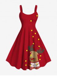 Plus Size Christmas Light Elk Print A Line Dress -  