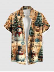 Chemise à poches boutonnées grande taille pour homme, imprimée avec sapin de Noël, bonhomme de neige et symboles musicaux en dégradé. - Brun Légère L