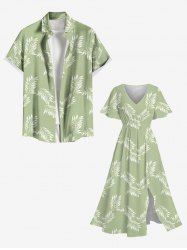 Leaf Print Plus Size Matching Hawaii Beach Outfit For Couples -  