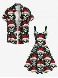 Christmas Hat Skulls Print Plus Size Matching Outfit For Couples -  