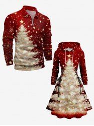 Christmas Tree Star Light Glitter 3D Print Plus Size Matching Outfit For Couples -  