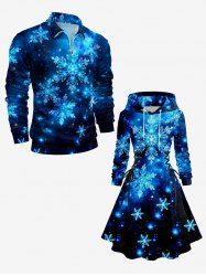 Christmas Snowflake Galaxy Print Plus Size Matching Outfit For Couples -  