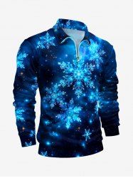 Polo zippé grande taille pour homme, imprimé flocons de neige et galaxie, pour Noël - Bleu Ciel 3XL
