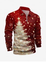 Plus Size Christmas Tree Star Light Glitter 3D Print Zipper Polo Shirt For Men -  