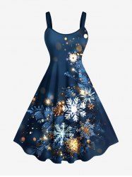 Robe débardeur grande taille imprimée flocons de neige et feuilles à paillettes en 3D - Bleu Marine 3X