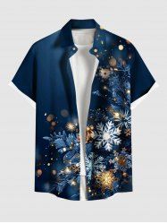 Plus Size Christmas Snowflake Leaf Glitter 3D Print Buttons Pocket Shirt For Men -  
