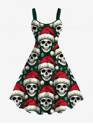 Plus Size Christmas Hat Skulls Print Tank Dress -  