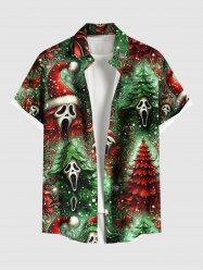 Chemise à poches avec boutons et imprimé papillons, motif sapin de Noël grande taille pour hommes - Vert 6XL
