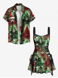 Ensemble assorti grande taille pour couples : chapeau sapin de Noël, crânes, fantômes et papillons - Vert 