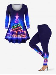 Christmas Tree Elk Light Glitter 3D Print Plus Size Matching Set -  