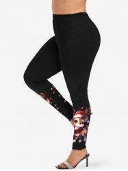 Leggings grande taille à imprimé élan illuminé de Noël - Noir 5X