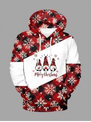 Plus Size Christmas Santa Claus Snowflake Plaid Print Drawstring Pockets Hoodie For Men -  
