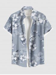 Chemise hawaïenne grande taille à imprimé floral et feuilles, boutons et poche pour homme - Gris Foncé 3XL