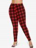 Christmas Snowman Plaid Print Plus Size Matching Set -  