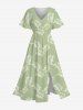 Leaf Print Plus Size Matching Hawaii Beach Outfit For Couples -  