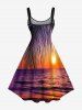 Tenue de plage hawaïenne assortie pour couples, imprimé de feuilles tropicales, de vagues et de paysage marin, grandes tailles - Orange 