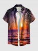 Tenue de plage hawaïenne assortie pour couples, imprimé de feuilles tropicales, de vagues et de paysage marin, grandes tailles - Orange 