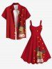 Plus Size Christmas Light Elk Print A Line Dress -  
