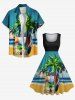Robe trapèze grande taille à imprimé Père Noël, cocotier et plage, style hawaïen vintage - Noir L