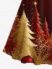 Plus Size Christmas Tree Ball Leaf Print Scalloped Neck A Line Dress with Removable Belt -  