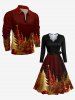 Robe trapèze grande taille à imprimé sapin de Noël, col festonné et ceinture amovible - Noir 5XL