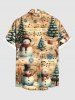 Plus Size Christmas Tree Snowman Ombre Music Symbol Print Button Pocket Shirt For Men -  