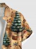 Chemise à poches boutonnées grande taille pour homme, imprimée avec sapin de Noël, bonhomme de neige et symboles musicaux en dégradé. - Brun Légère L