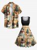 Robe trapèze vintage grande taille, imprimé ombré sapin de Noël bonhomme de neige et symboles musicaux - Noir 2X