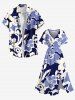Plus Size Two Tone Flower Print Hawaii Split Pocket A Line Midi Dress -  