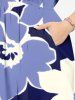 Plus Size Two Tone Flower Print Hawaii Split Pocket A Line Midi Dress -  