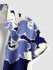 Plus Size Two Tone Flower Print Hawaii Button Pocket Shirt For Men -  