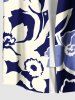 Plus Size Two Tone Flower Print Hawaii Button Pocket Shirt For Men -  