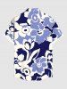 Plus Size Two Tone Flower Print Hawaii Button Pocket Shirt For Men -  