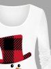 Plus Size Christmas Snowman Plaid Print Long Sleeves T-shirt -  