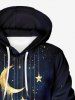 Plus Size Galaxy Moon Star Tassel Print Drawstring Pockets Hoodie For Men -  