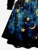 Plus Size Galaxy Moon Star Tassel Print Lace Up Drawstring Hoodie Dress -  