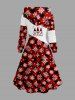 Plus Size Christmas Santa Claus Snowflake Plaid Print Lace Up Drawstring Hoodie Dress -  
