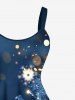 Robe débardeur grande taille imprimée flocons de neige et feuilles à paillettes en 3D - Bleu Marine 3X