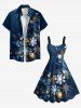 Robe débardeur grande taille imprimée flocons de neige et feuilles à paillettes en 3D - Bleu Marine 3X