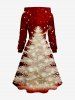 Plus Size Christmas Tree Star Light Glitter 3D Print Lace Up Drawstring Hoodie Dress -  