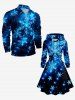 Plus Size Christmas Snowflake Galaxy Print Lace Up Drawstring Hoodie Dress -  