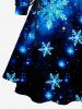 Plus Size Christmas Snowflake Galaxy Print Lace Up Drawstring Hoodie Dress -  