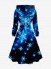 Plus Size Christmas Snowflake Galaxy Print Lace Up Drawstring Hoodie Dress -  
