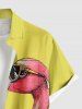 Chemise hawaïenne grande taille pour homme, avec imprimé flamants roses, cocotiers, jus de fruits et paysage marin, boutons et poche. - Jaune L