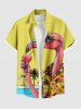 Chemise hawaïenne grande taille pour homme, avec imprimé flamants roses, cocotiers, jus de fruits et paysage marin, boutons et poche. - Jaune L
