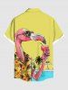 Chemise hawaïenne grande taille pour homme, avec imprimé flamants roses, cocotiers, jus de fruits et paysage marin, boutons et poche. - Jaune L