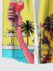 Chemise hawaïenne grande taille pour homme, avec imprimé flamants roses, cocotiers, jus de fruits et paysage marin, boutons et poche. - Jaune 6XL