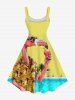 Plus Size Flamingo Coconut Tree Fruit Juice Seascape Print Hawaii Tank Dress -  