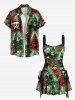 Christmas Tree Hat Skulls Ghost Butterfly Print Lace Up Tank Dress -  